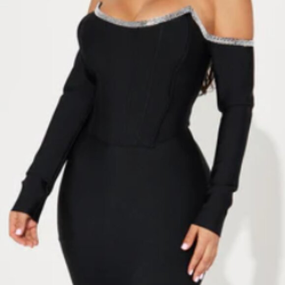 Fashion Nova Black Bandage Midi Dress (L) - Picture 1 of 4